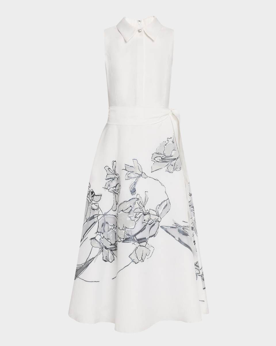 Sleeveless Floral Burnout Midi Shirtdress